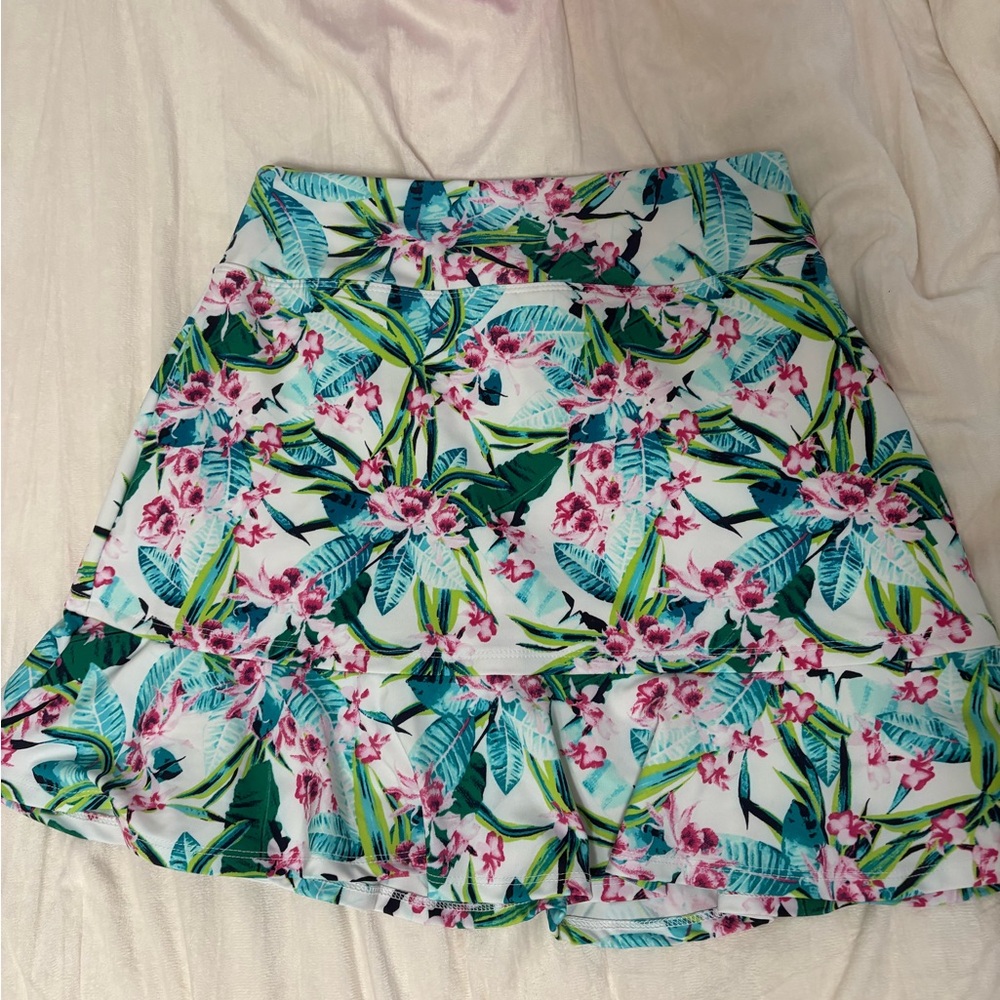 Tommy Bahama Floral Tropical Print Skirt in White, Green, Teal, Pink